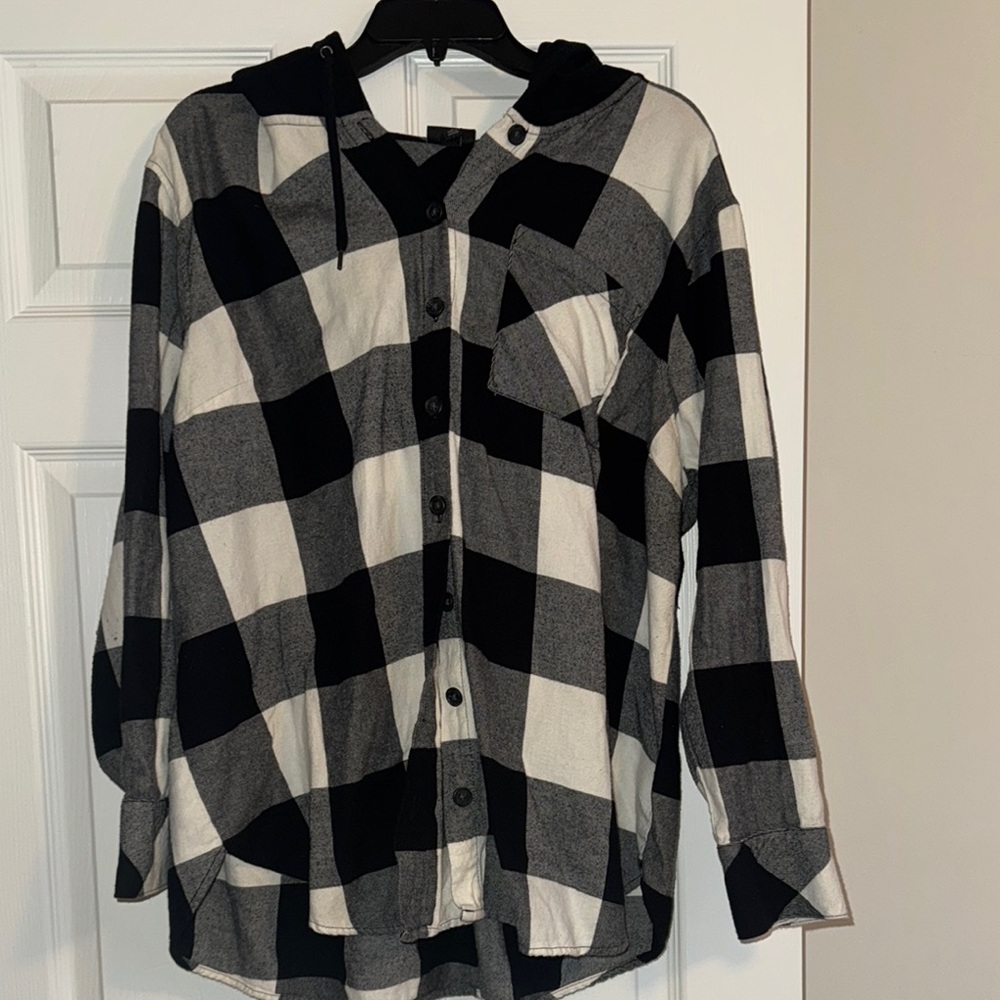 Plaid Black and White Button-Up Shirt